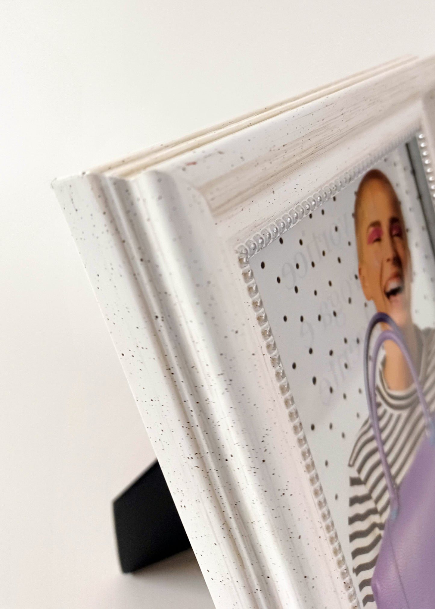 Portafoto da tavolo sbiancato con pallino foglia argento - per fotografie 13X18 cm - verticale e orizzontale - contemporaneo