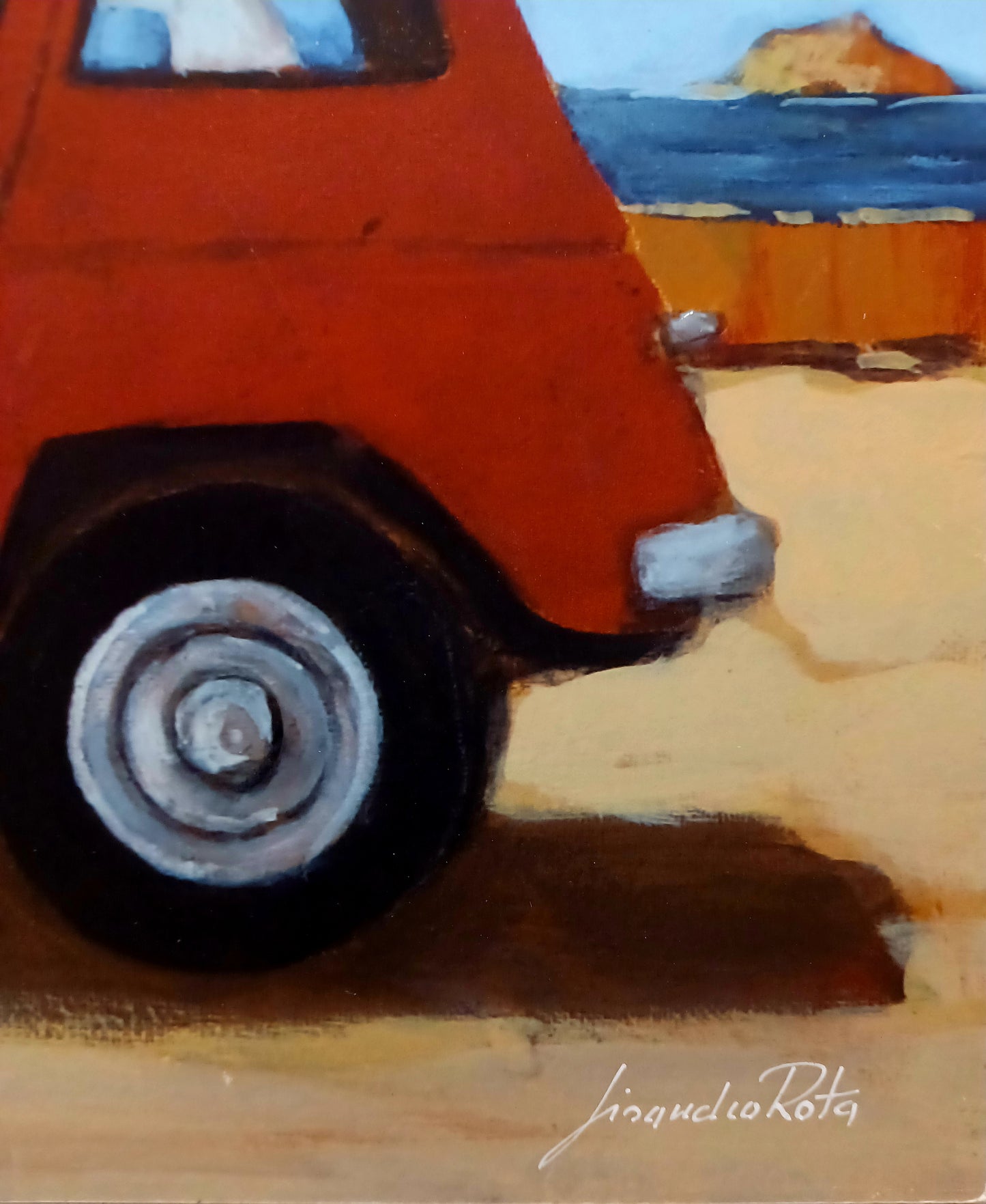 LISANDRO ROTA - Renault 4 ibrida con navigatore - Glicèe ritoccata a mano - 50X50 cm