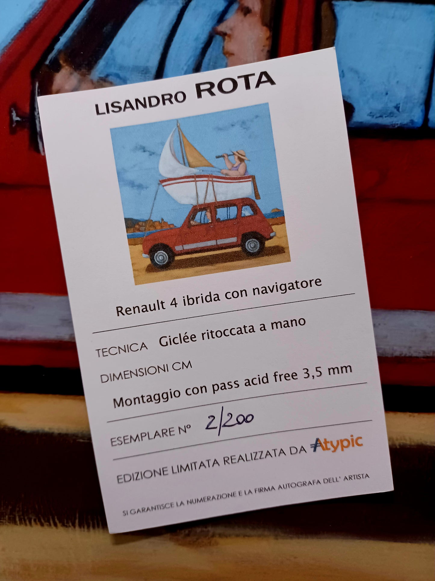 LISANDRO ROTA - Renault 4 ibrida con navigatore - Glicèe ritoccata a mano - 50X50 cm