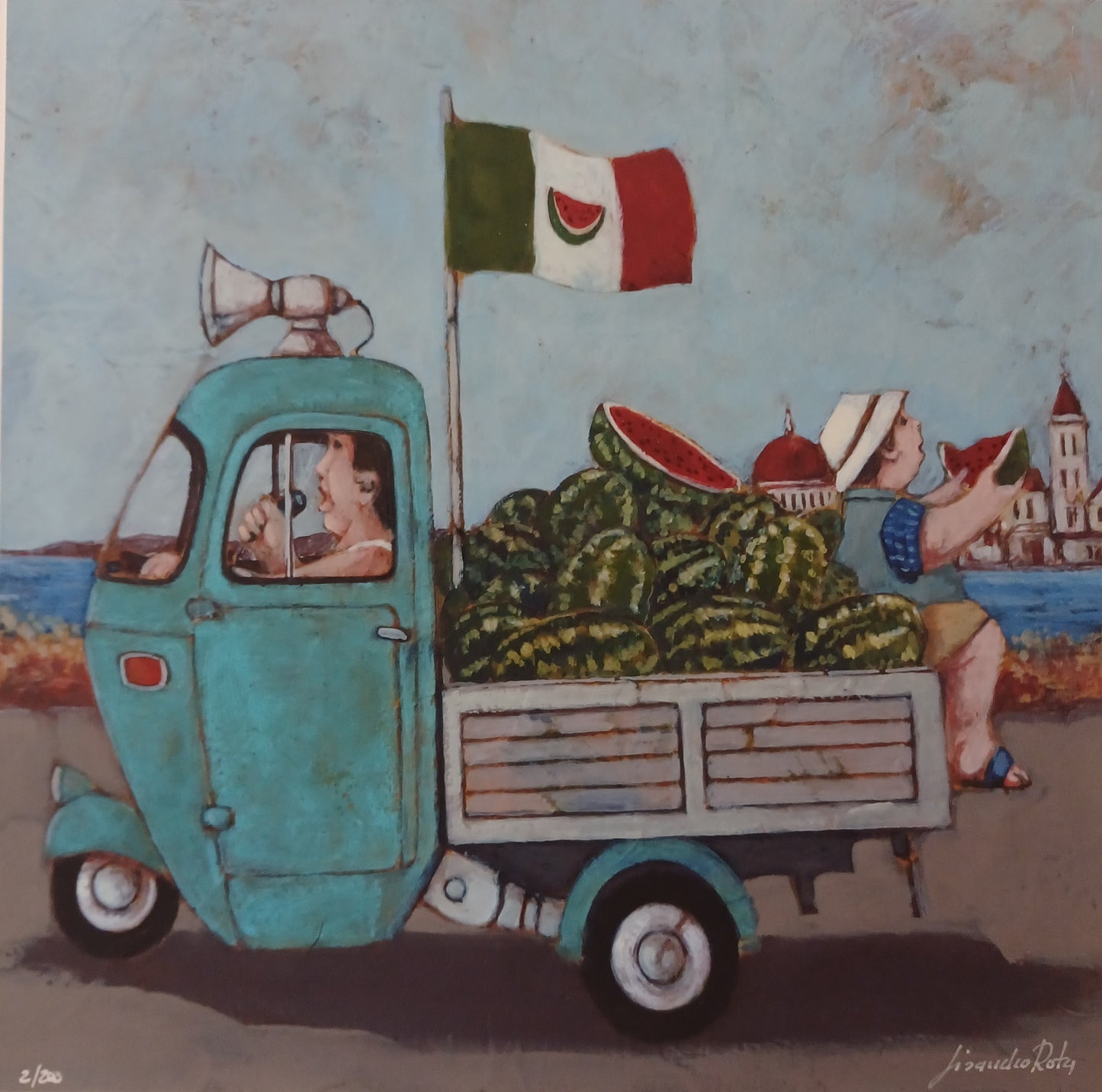 LISANDRO ROTA - Italian cocomeri - Glicèe ritoccata a mano - 30X30 cm