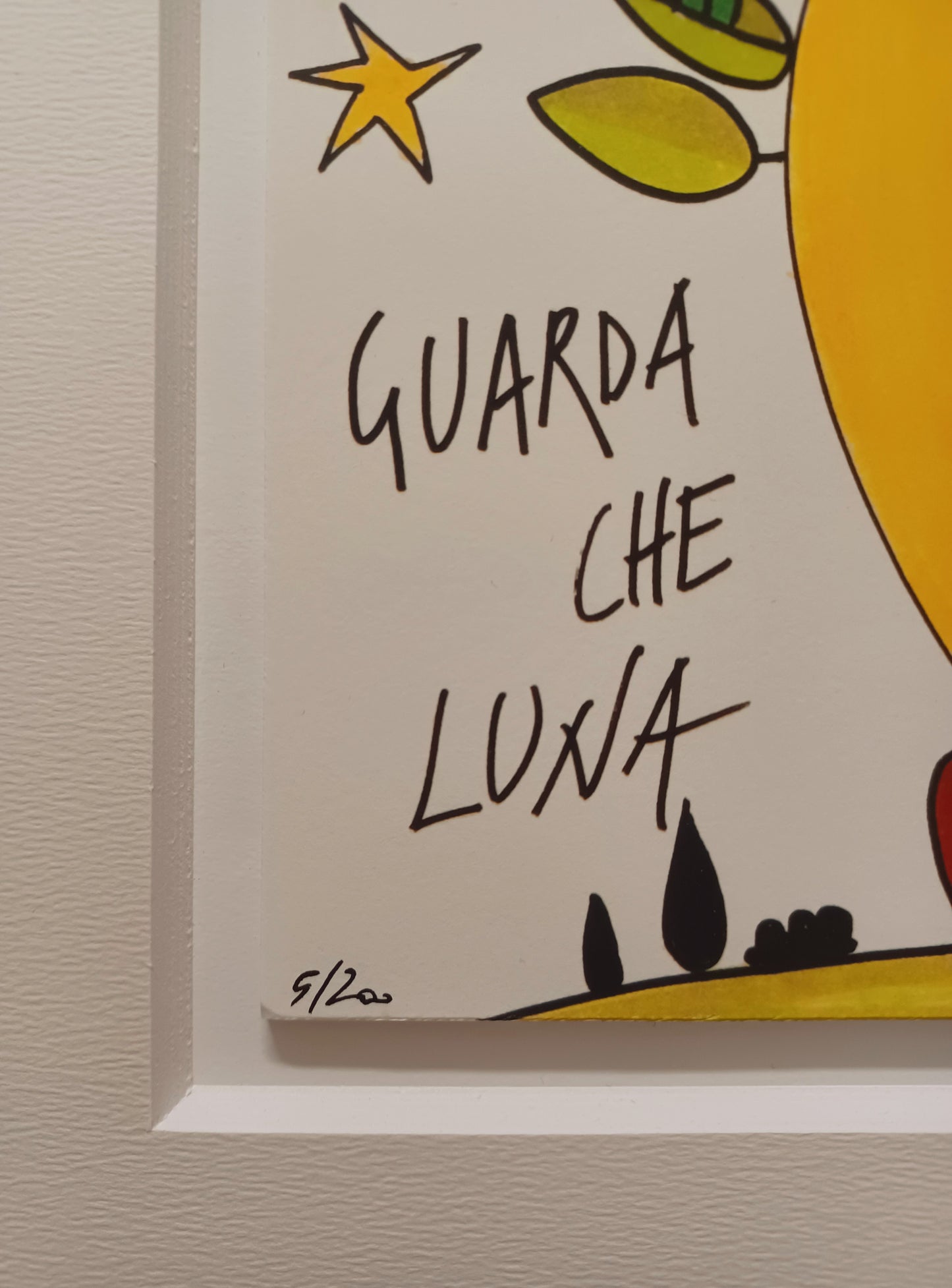 WALLAS - Guarda che luna, guarda che amore - Glicèe ritoccata a mano su cartoncino - 30X30 cm con passepartout