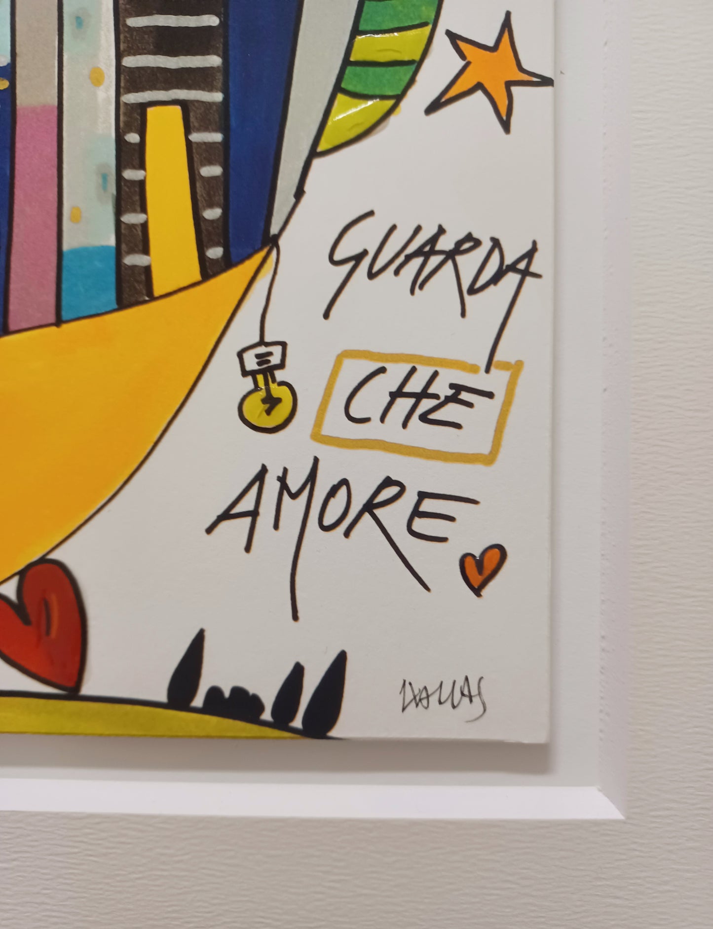 WALLAS - Guarda che luna, guarda che amore - Glicèe ritoccata a mano su cartoncino - 30X30 cm con passepartout