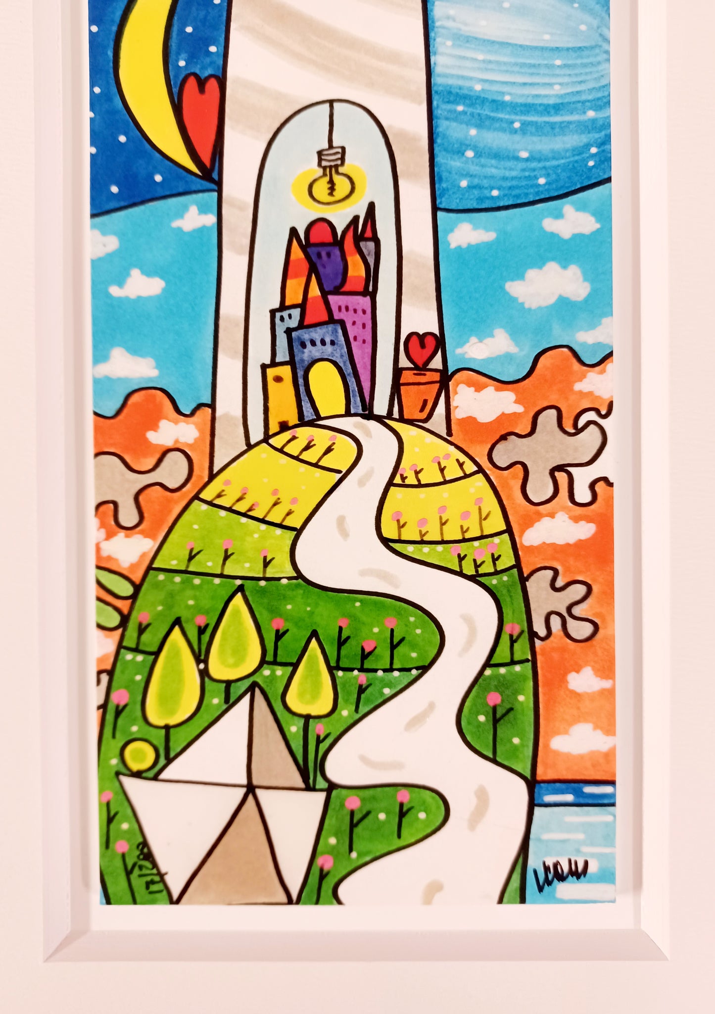 WALLAS - Ti lascio la luce accesa - Glicèe ritoccata a mano su cartoncino 10X25 cm con passepartout