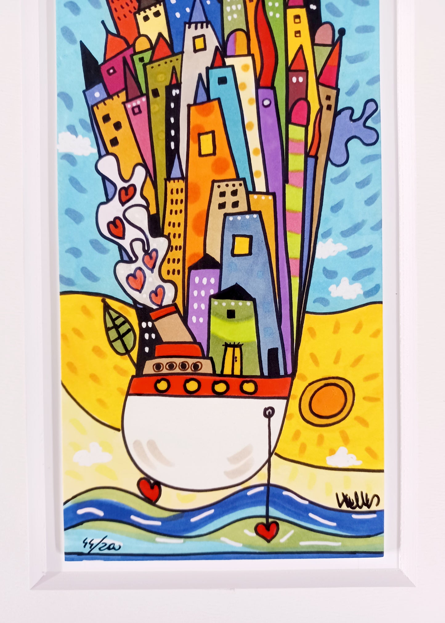 WALLAS - Salpiamo tutti - Glicèe ritoccata a mano su cartoncino - 10X25 cm con passepartout