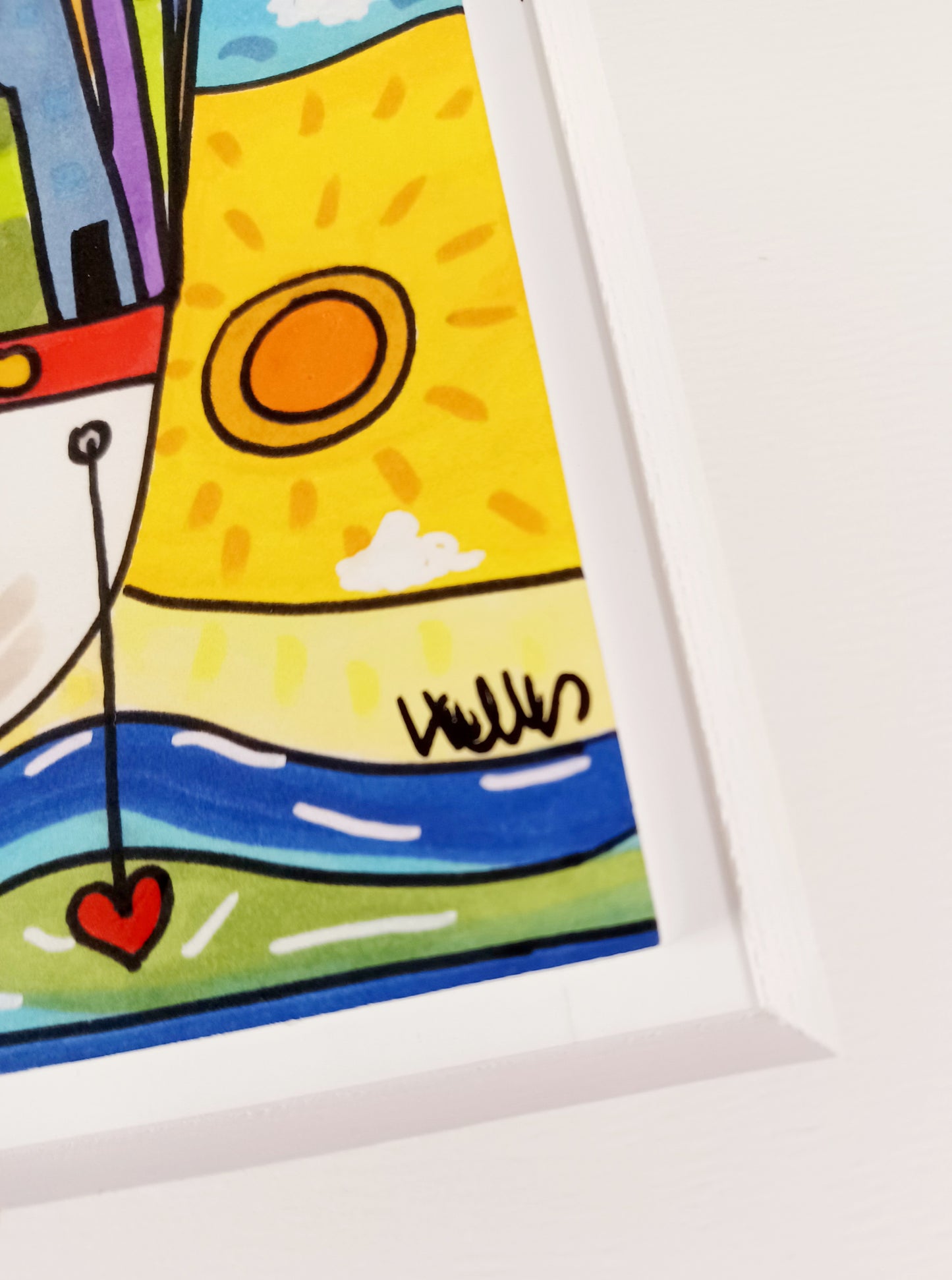 WALLAS - Salpiamo tutti - Glicèe ritoccata a mano su cartoncino - 10X25 cm con passepartout