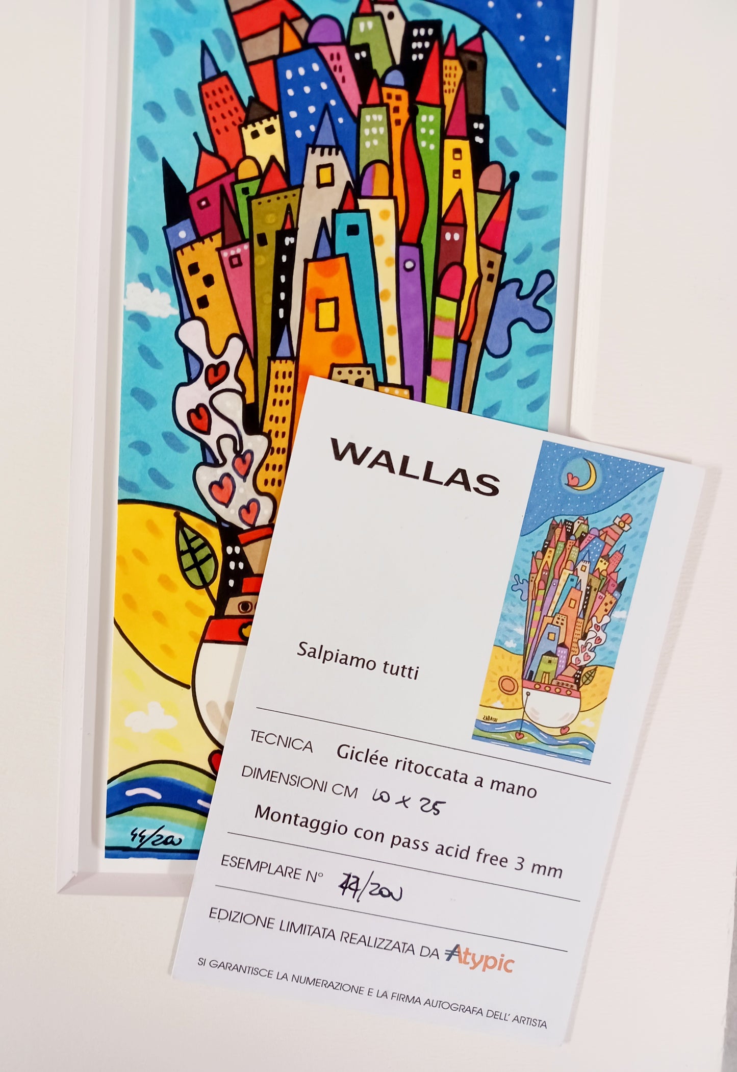 WALLAS - Salpiamo tutti - Glicèe ritoccata a mano su cartoncino - 10X25 cm con passepartout
