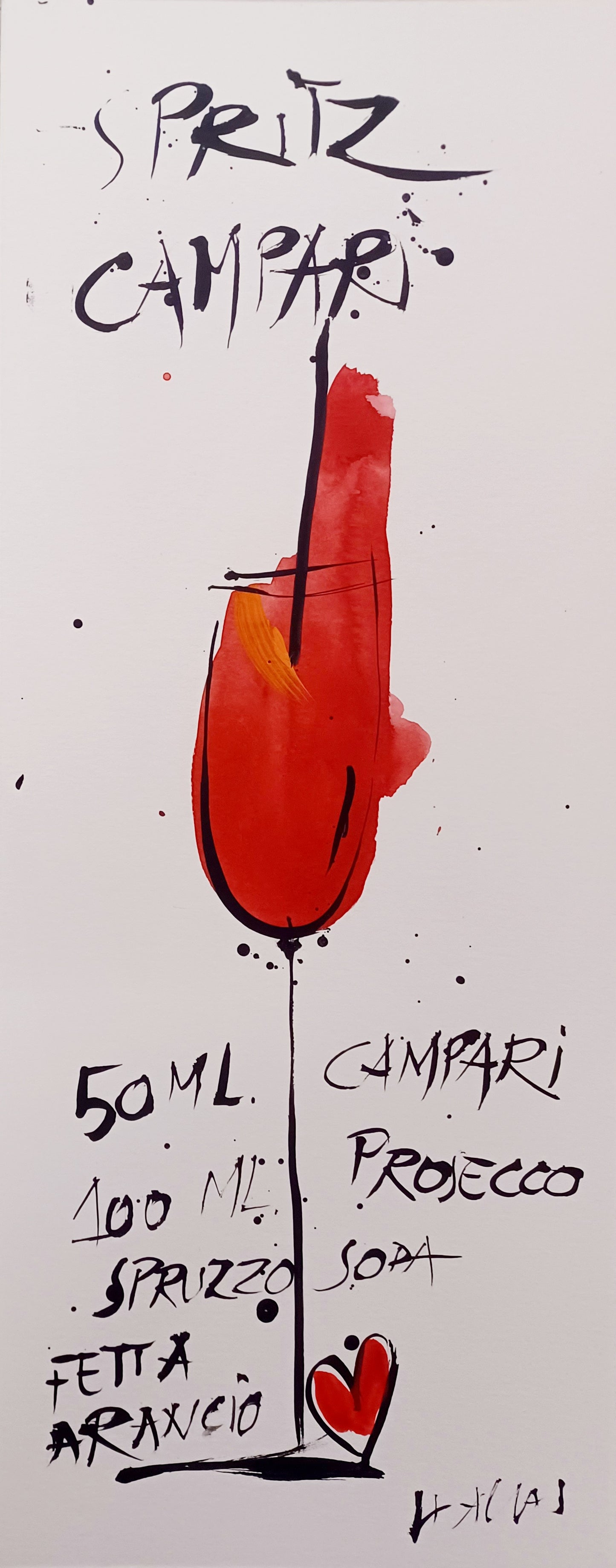 9. WALLAS - Serie acquello su cartoncino "Gli spritz" - Spritz campari - 20X50 cm