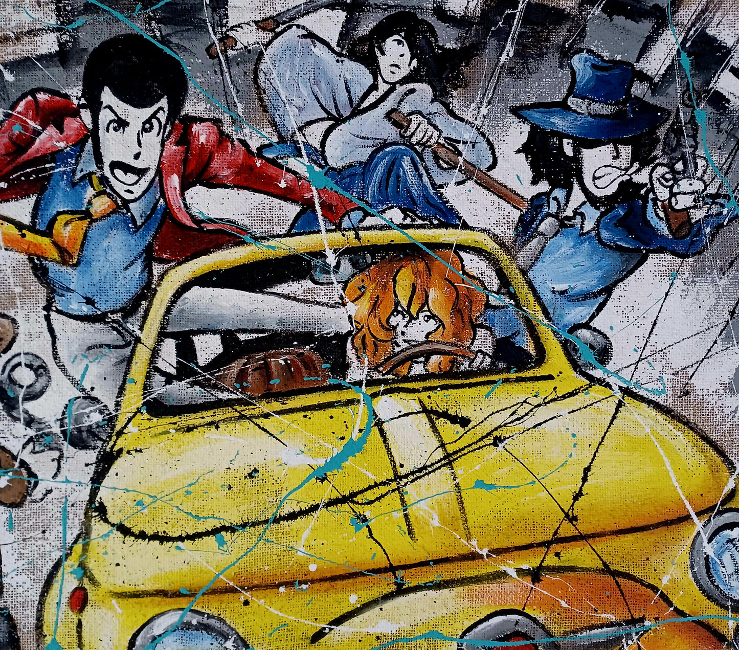 Action LUPIN Terzo - Dipinto a mano su juta - 60X120 cm