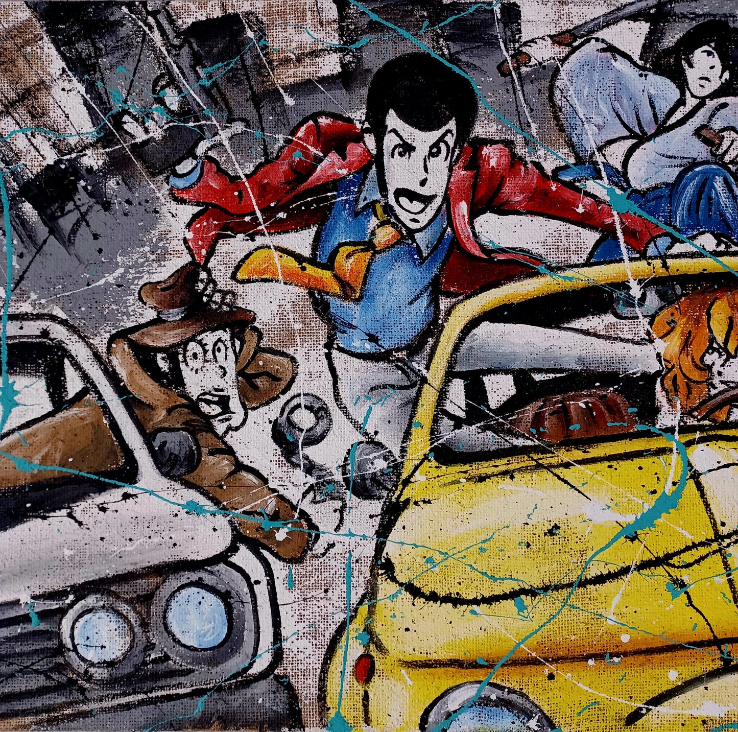 Action LUPIN Terzo - Dipinto a mano su juta - 60X120 cm