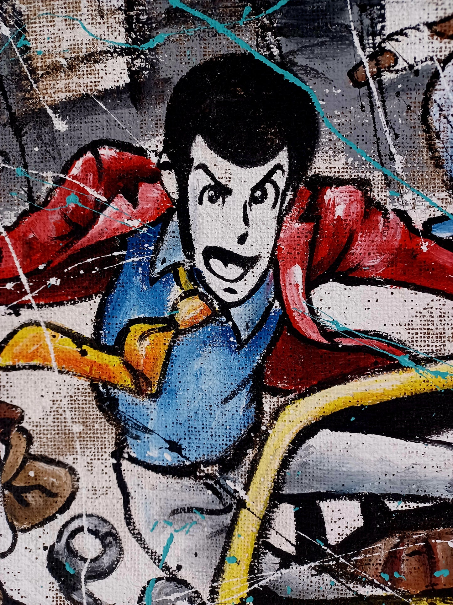 Action LUPIN Terzo - Dipinto a mano su juta - 60X120 cm