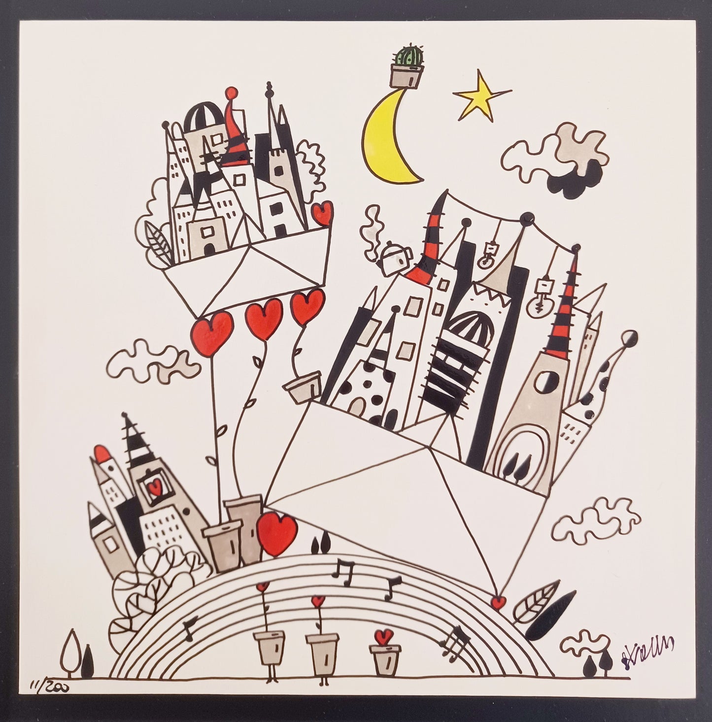 WALLAS - Stella libera tutti - Glicée ritoccata a mano - 18X18 cm con passepartout 30X30 cm