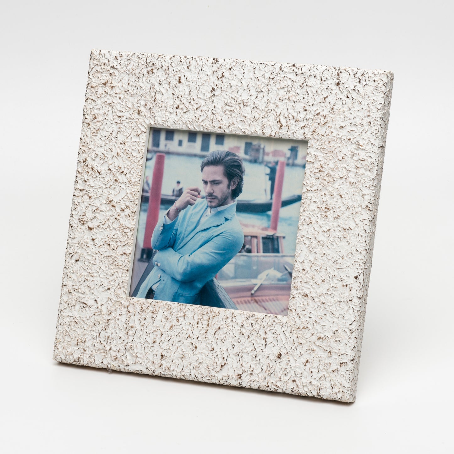 Portafoto bianco shabby in legno per foto 15X15 cm quadrato moderno texture minerals