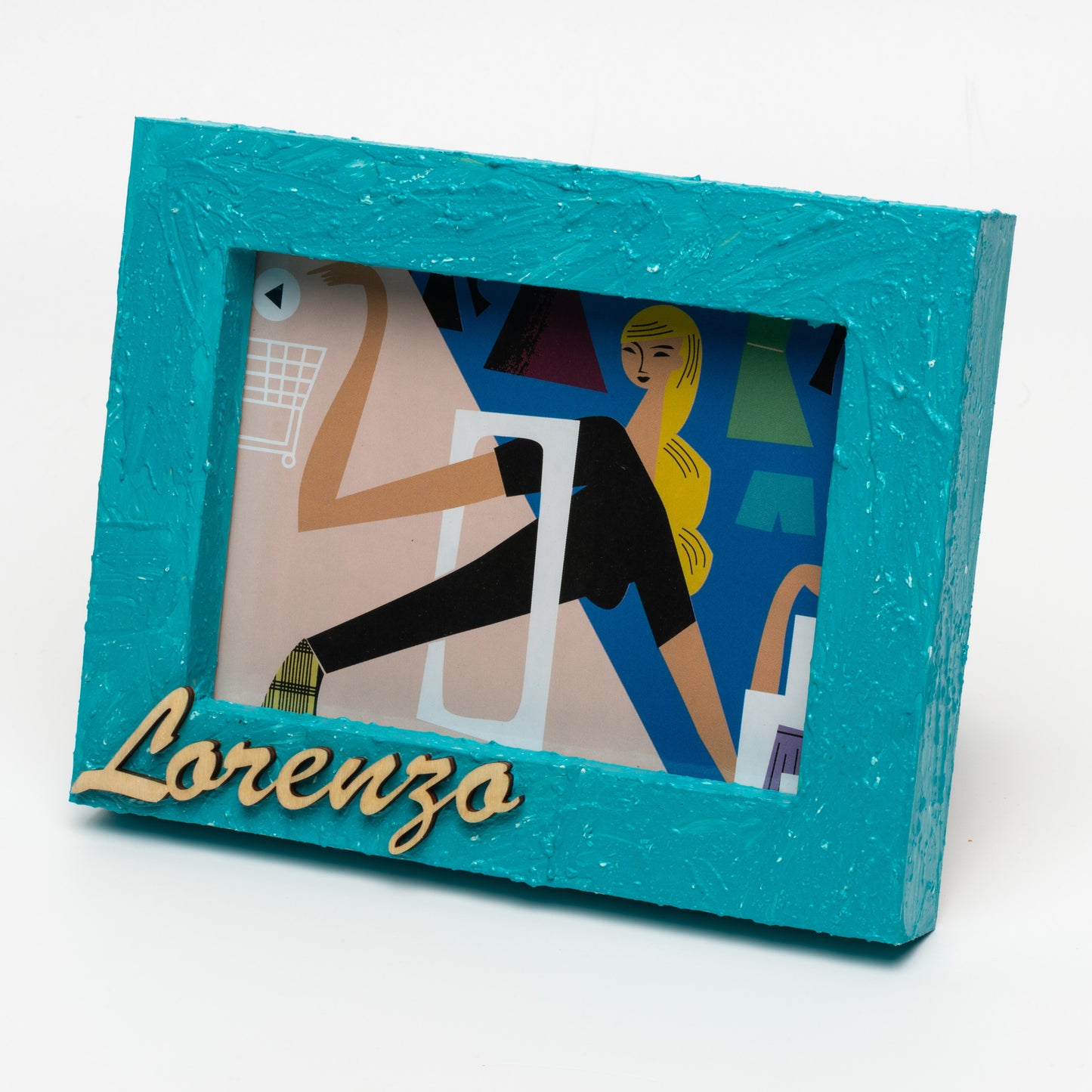 Portafoto in legno colorato a mano personalizzato con nome "Lorenzo" per foto 13X18 cm