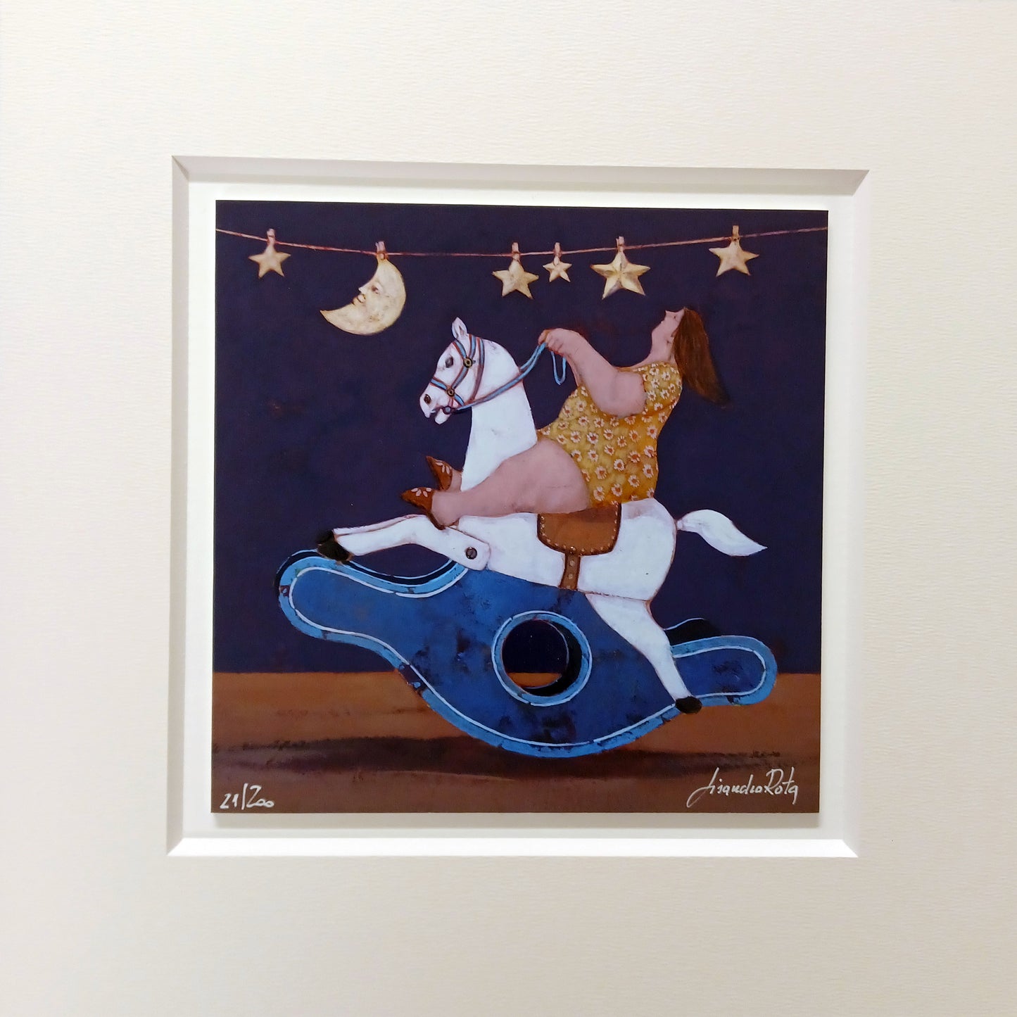 LISANDRO ROTA - Cavalcata al chiaro di luna - Giclèe con ritocco manuale - 18X18 cm con passepartout 30X30 cm