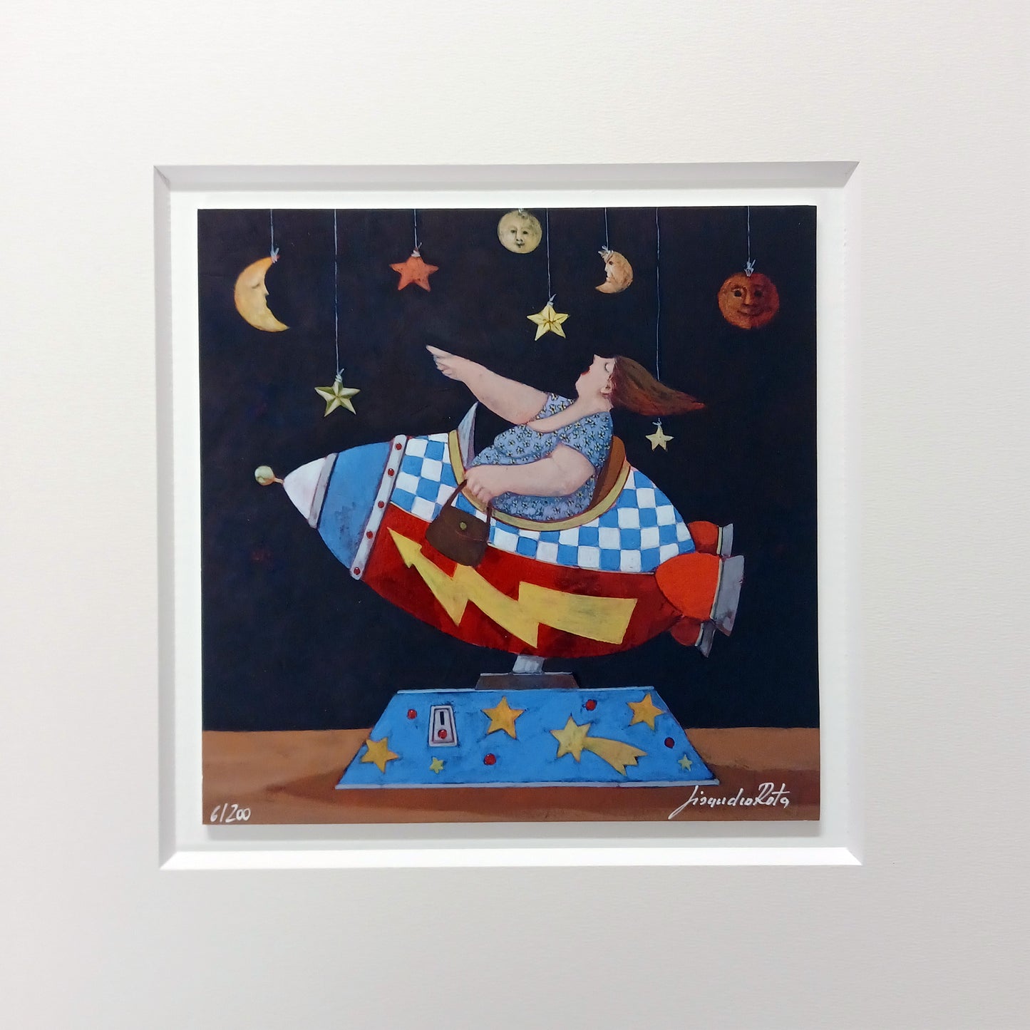 LISANDRO ROTA - Portami sulla luna - Giclèe con ritocco manuale - 18X18 cm con passepartout 30X30 cm