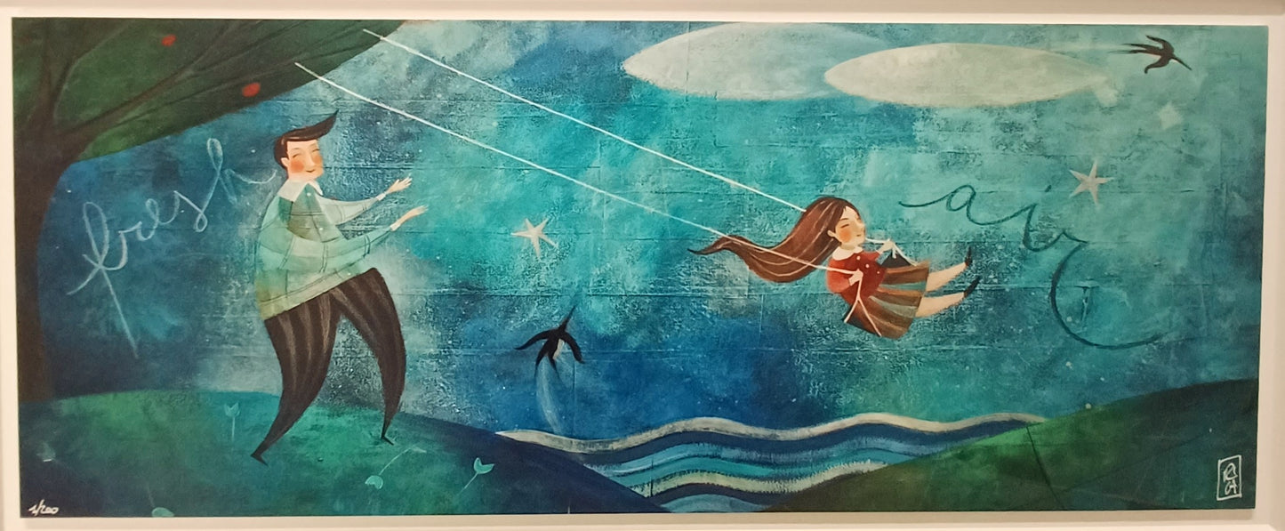 ENRICA PIZZICORI - Fresh air - Glicèe ritoccata a mano su cartoncino - 20X50 cm con passepartout
