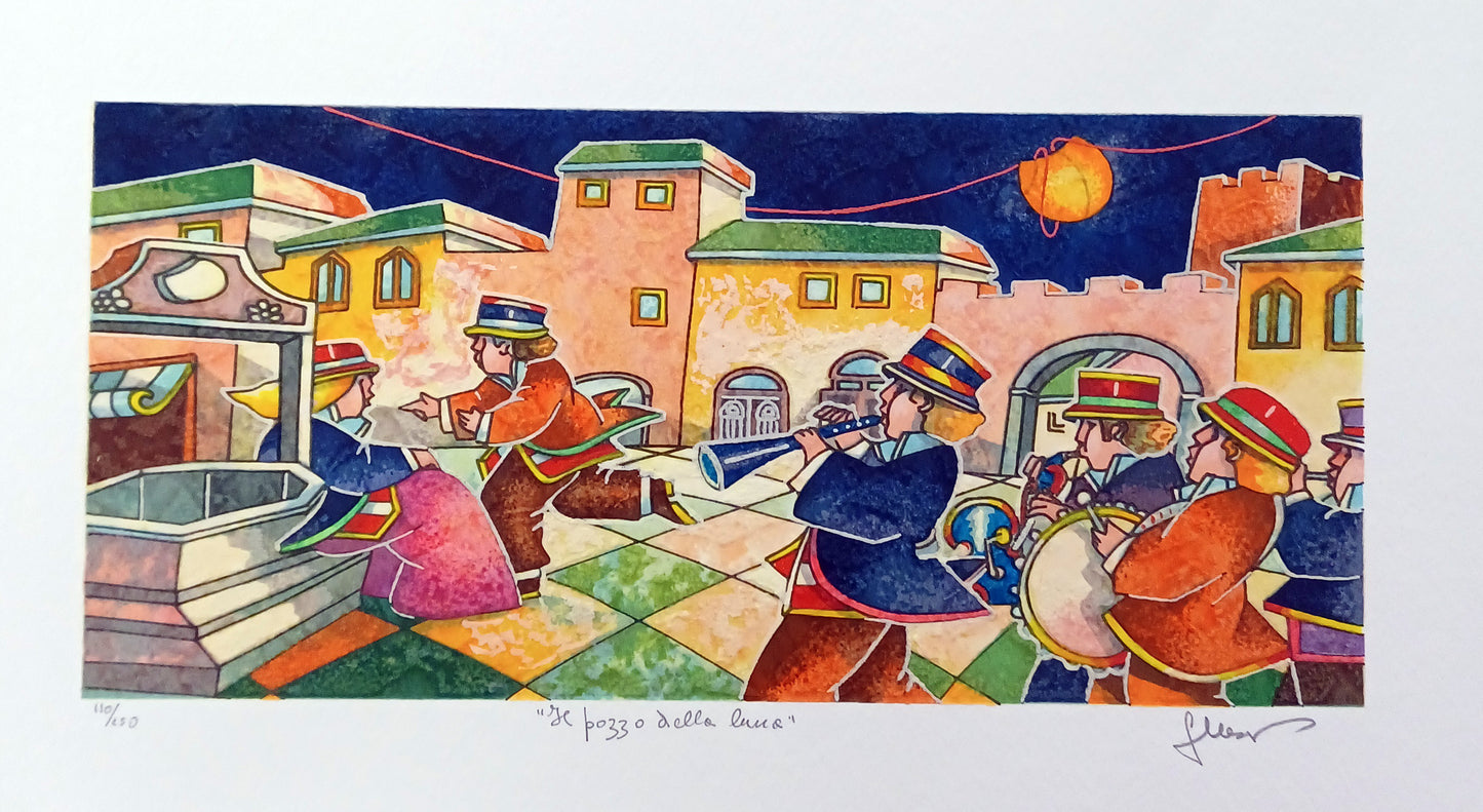 FRANCESCO NESI - Il pozzo della luna - Serigrafia polimaterica - 20X36 cm - Tiratura limitata