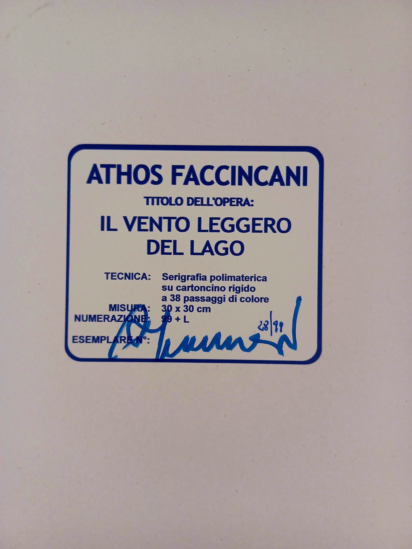 Athos Faccincani - Il vento leggero del lago - Serigrafia polimaterica 30x30 cm