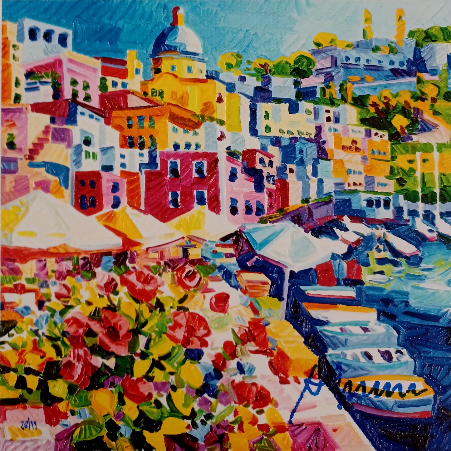 Athos Faccincani - Un'istante di bellezza a Procida - Serigrafia polimaterica 30x30 cm